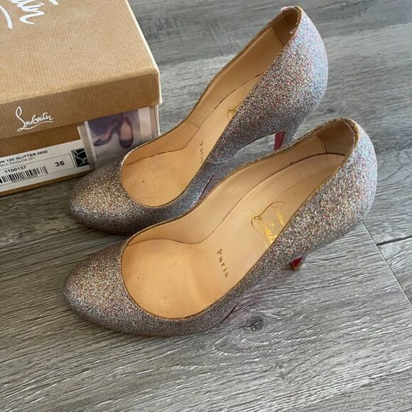 CHRISTIAN LOUBOUTIN Multicolor Glitter Mini Ron Ron 100 Size 36 - Picture 6 of 13